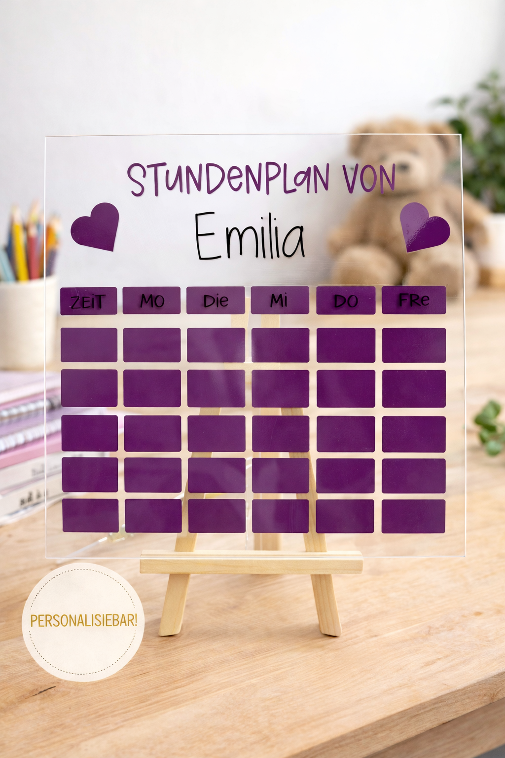 Personalisierter Stundenplan für Schulkinder | Acryl| Stundenplan mit Name| Geschenk zur Einschulung